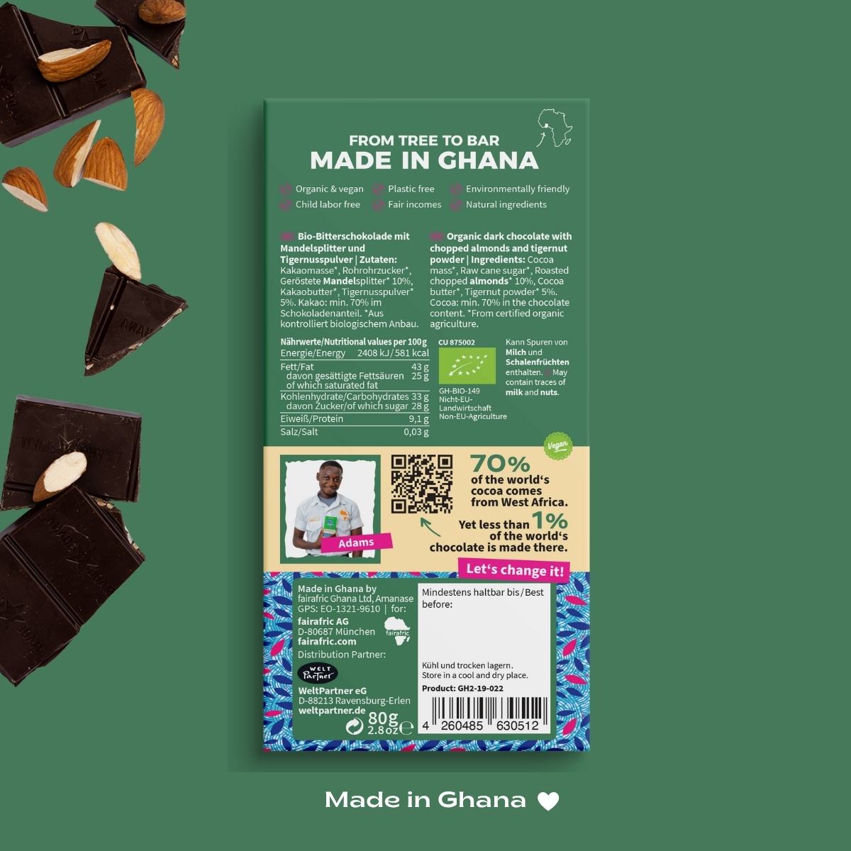 70% Organic Dark Chocolate with Tigernut and Almond I Vegan